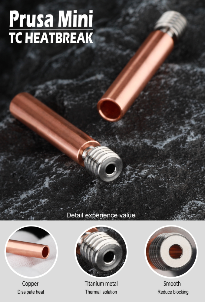 Preview: heatbreak für Prusa Mini Bimetall Titan oder Keramik Vollmetall Zuführrohr hotend