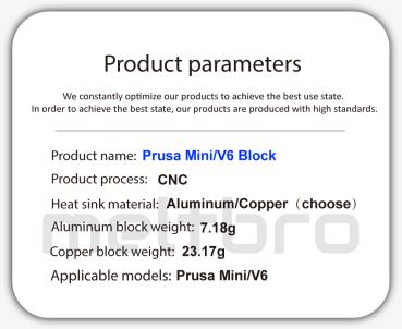 Heizblock für Prusa Mini Kupfer (vernickelt) oder Aluminium ähnl V6 hotend