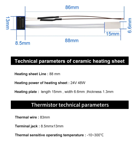 Thermistor Temperatur Sensor Temperaturfühler Keramik Heizelement heater für Bambu Lab P1 P1S P1P