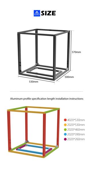 VzBot 330 frame Rahmen 330x330mm Aluprofile 2020 4020 Schrauben und Winkeln