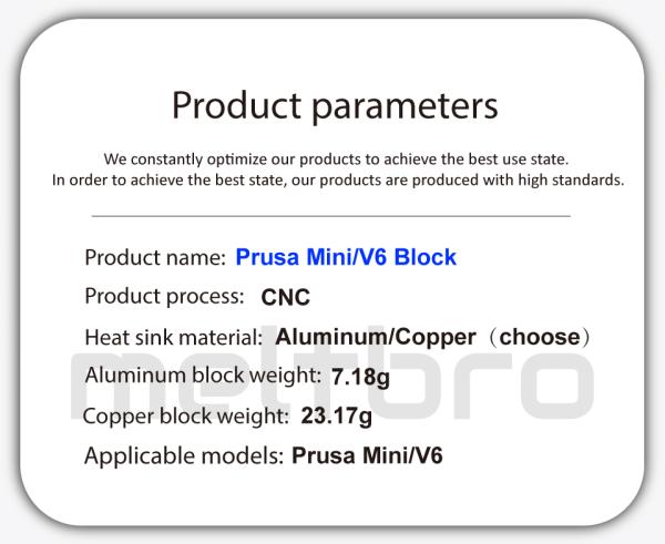 Heizblock für Prusa Mini Kupfer (vernickelt) oder Aluminium ähnl V6 hotend