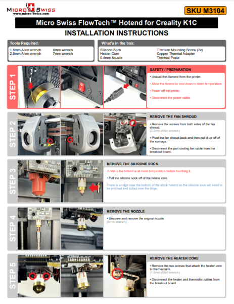 Micro Swiss FlowTech™ Hotend für Creality K1C mit CM2™ Düse nozzle M3104